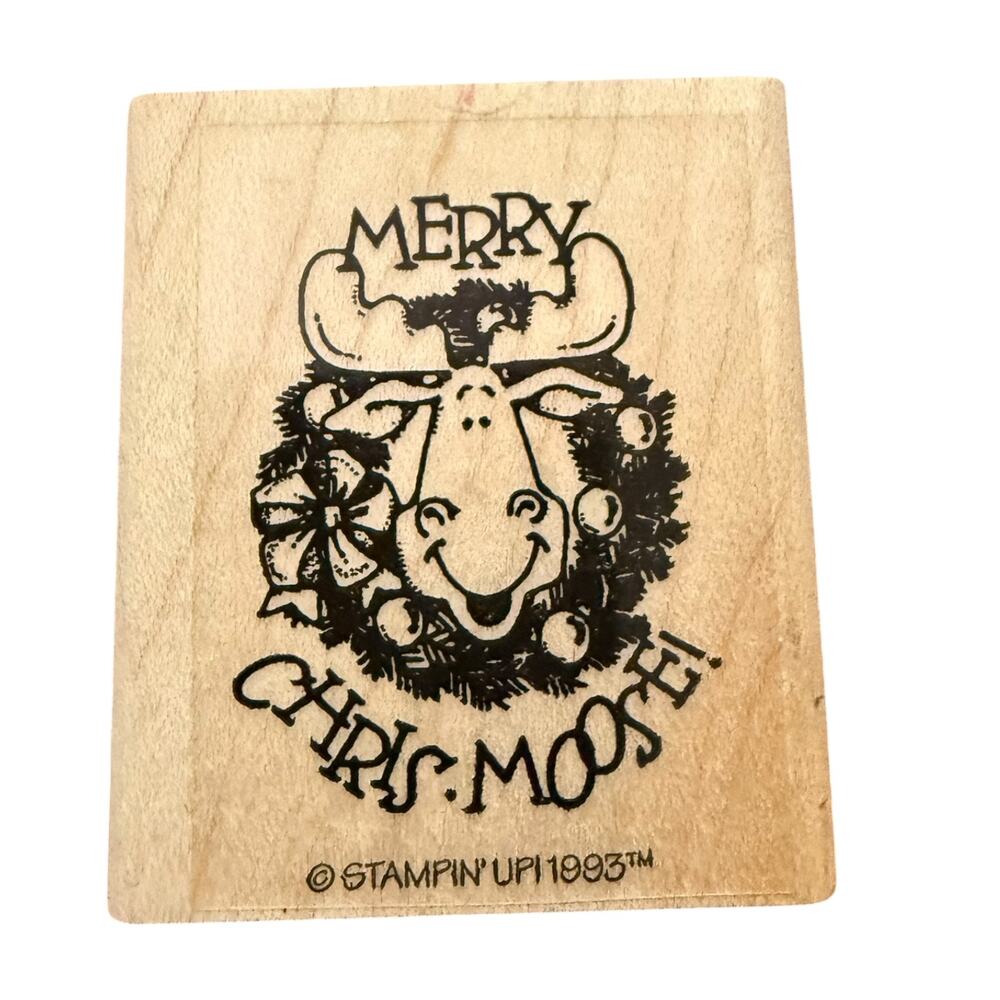 Stampin' Up! Vintage 1993 Merry Chris-Moose! Christmas Holiday Rubber Stamp